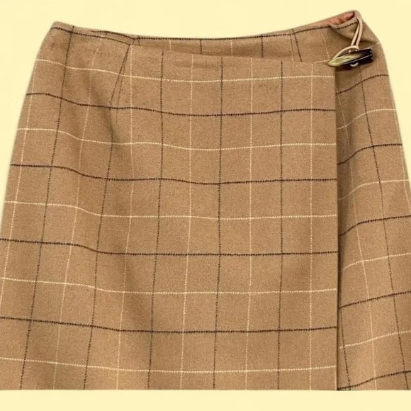 VINTAGE TALBOTS Wool Blend Preppy Chic Plaid Tan Min(d)I Wrap Skirt. NWOT. - Picture 1 of 8